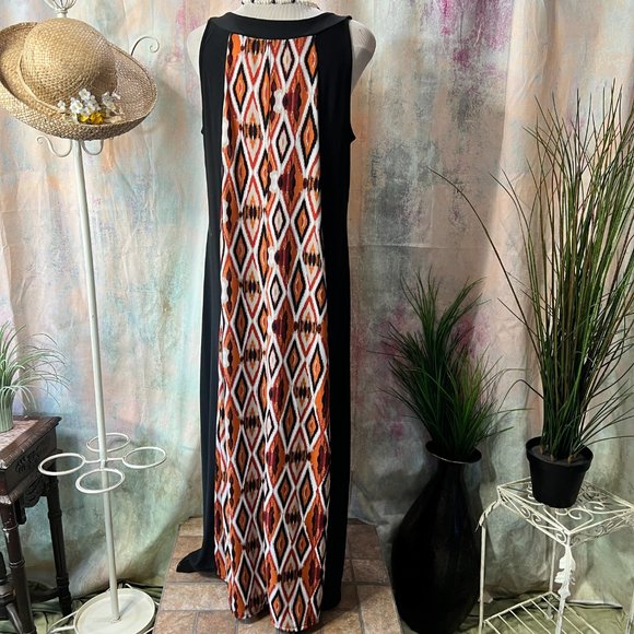 📌Susan Lawrence Maxi Plus Size Slim Looking Silhouette Dress & Geometric Print - Picture 2 of 13